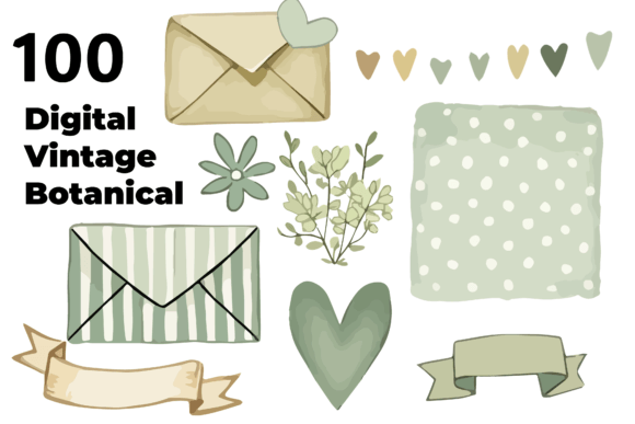100 Digital Vintage Botanical Stickers