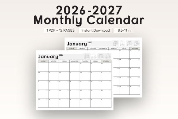 2026-2027 Monthly Calendar Landscape