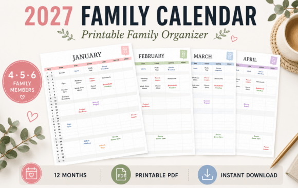 2027 Family Calendar Canva Template