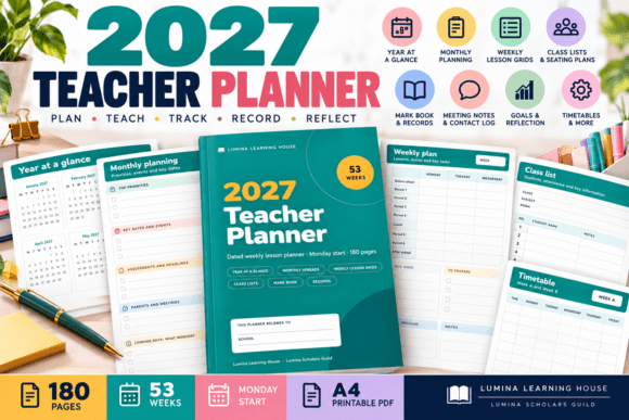 2027 Teacher Planner 180 Pages PDF