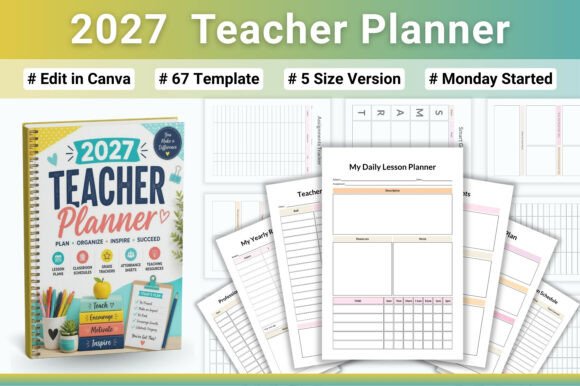 2027 Teacher Planner 67 Pages 5 Sizes