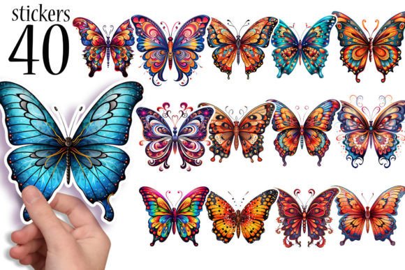 40 Butterfly Printable Stickers PNG