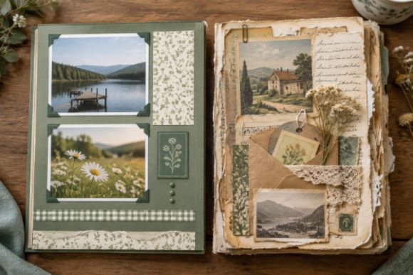 Junk journal vs scrapbook page side by side