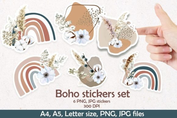 Boho Rainbow Printable Stickers Set