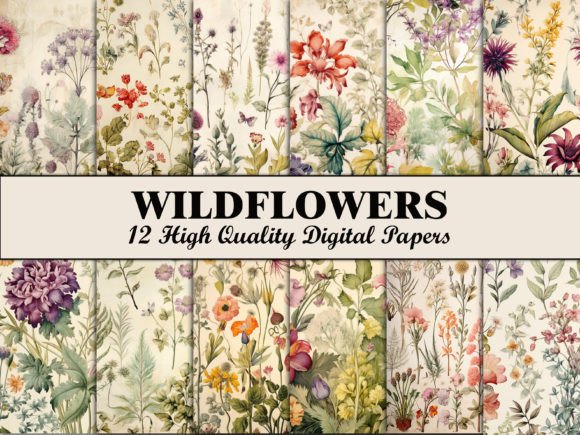 Botanical Scrapbook Paper Flower Pattern