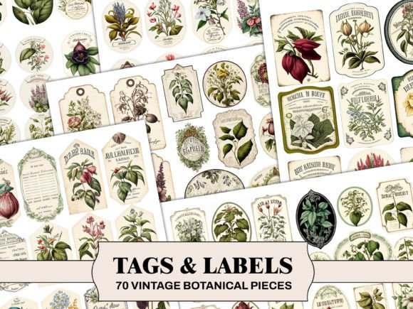 Botanical Tags Labels Junk Journal Kit