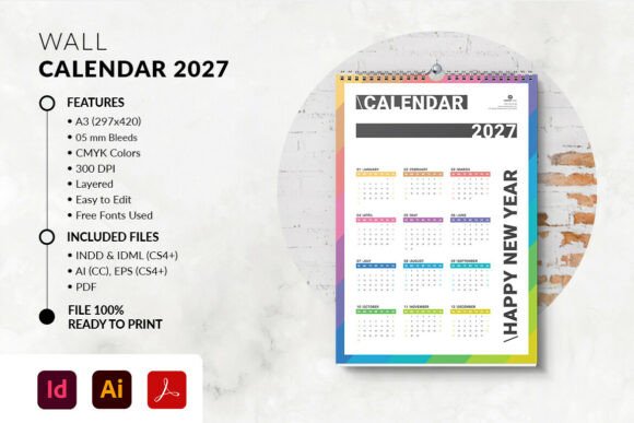Colorful One Page Wall Calendar 2027