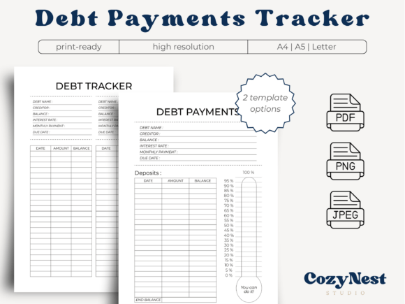 Debt Payments Tracker Printable and Digital