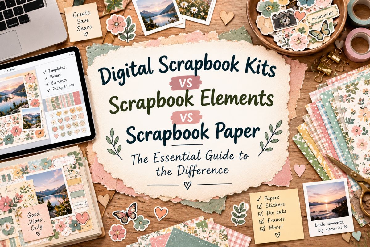Digital Scrapbook Kits vs Scrapbook Elements vs Scrapbook Paper