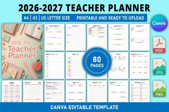 2026-2027 Teacher Planner Fully Editable Canva Template