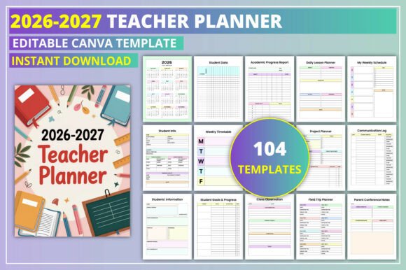 2026-2027 Teacher Planner Editable Canva KDP Ready