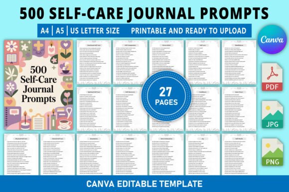 Editable 500 Self-Care Journal Prompts