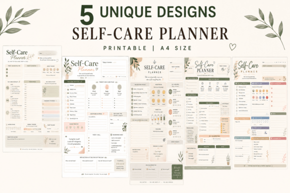 Five Self-Care Planner Templates PNG