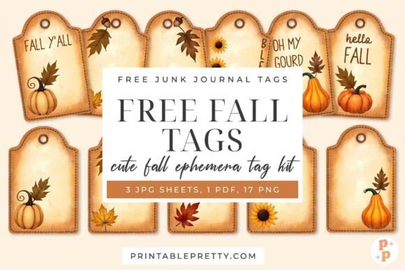 Free Fall Tags Junk Journal Ephemera