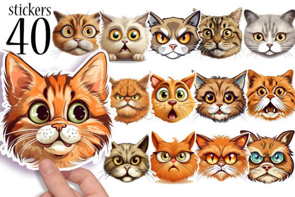 Funny Cat Face Printable Stickers PNG