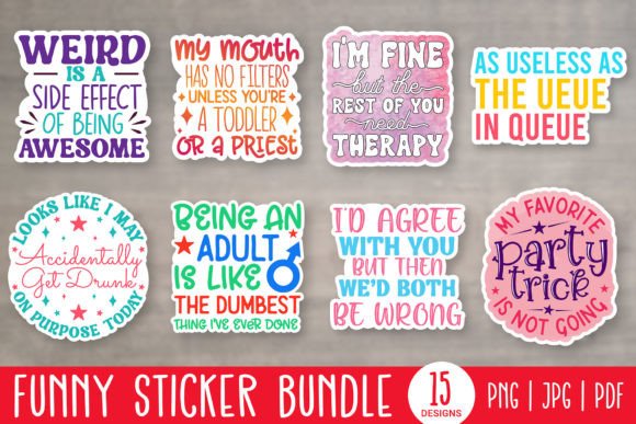 Funny Printable Stickers Bundle PNG