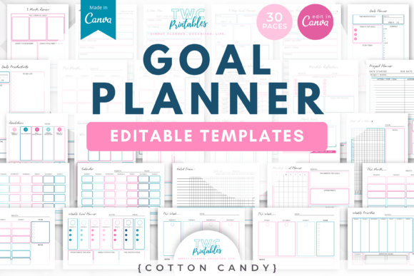 Goal Planner Canva Templates | COTTON CANDY