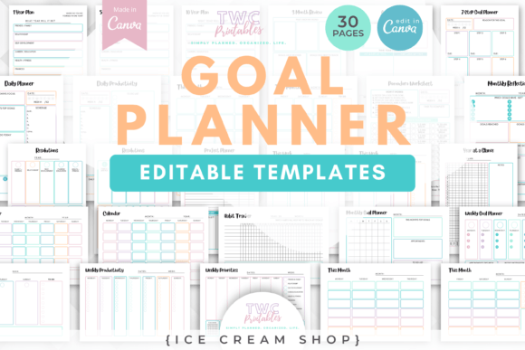 Goal Planner Canva Templates | ICE CREAM