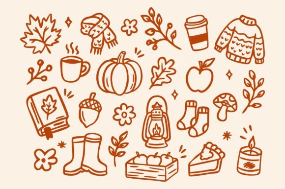 Hand Drawn Autumn Doodle Element Set