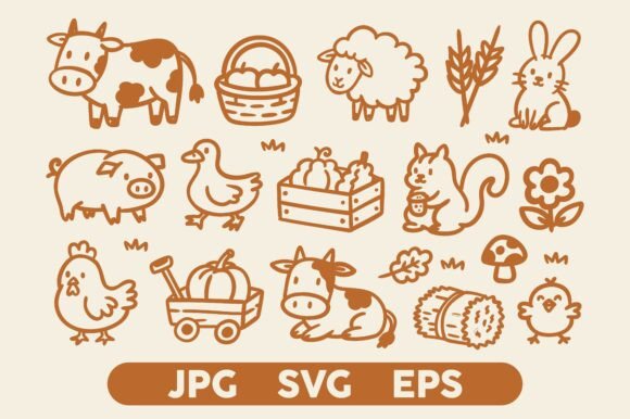Hand Drawn Autumn Farm Doodle Set