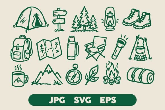 Hand Drawn Camping Doodle Set Design
