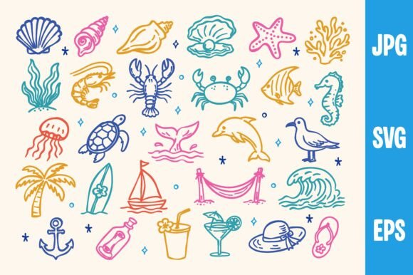 Hand Drawn Summer Beach Nautical Element