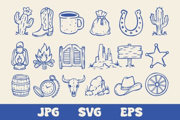 Hand Drawn Western Doodle Icon Set