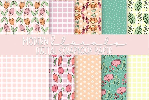 Modern Floral Digital Scrapbook Paper