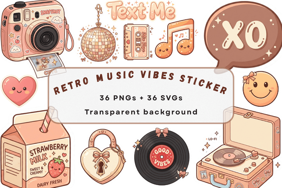 Retro Music Aesthetic Kawaii Stickers