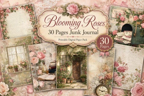 Shabby Chic Rose Junk Journal Papers
