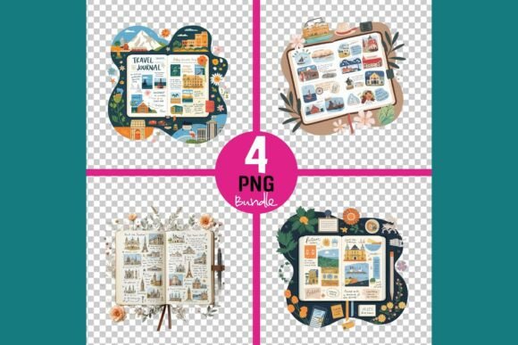Travel Journal Stickers and Illustration