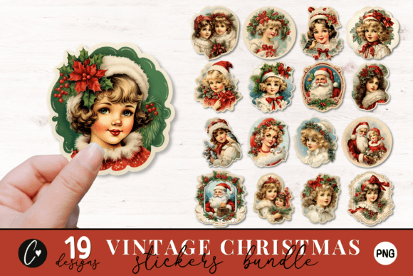 Vintage Christmas Sticker PNG Bundle