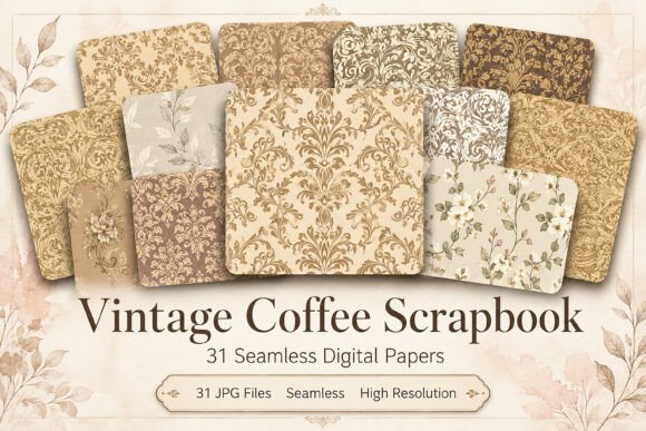 Vintage Coffee Scrapbook Paper Pattern (New Design)