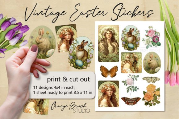 Vintage Easter Stickers Printable PNG