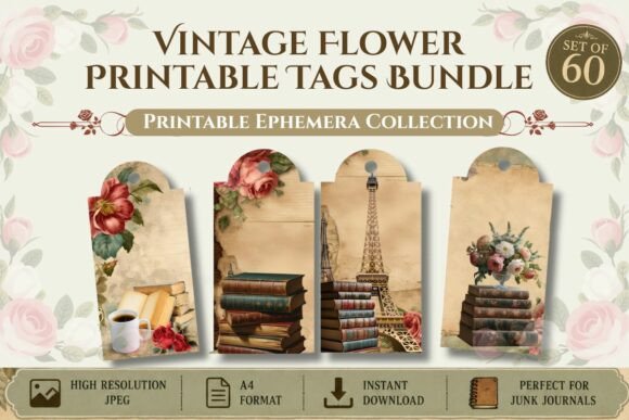 Vintage Flower Printable Tags Bundle