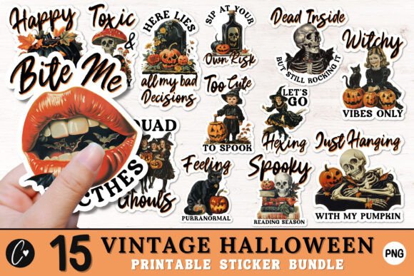 Vintage Halloween Sticker Bundle PNG