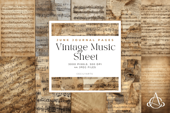 Vintage Music Sheet Junk Journal Pages