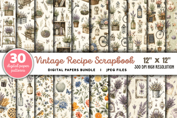 Vintage Recipe Scrapbook Paper Bundle