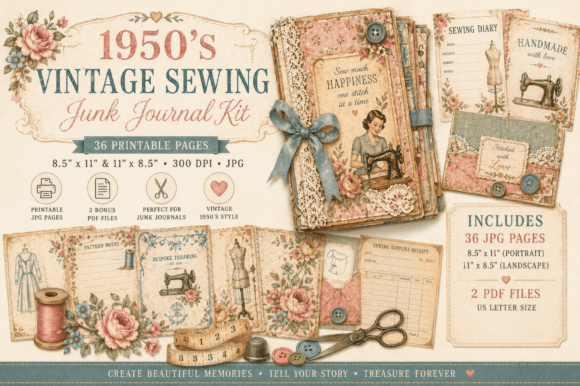 Vintage Sewing Junk Journal Kit