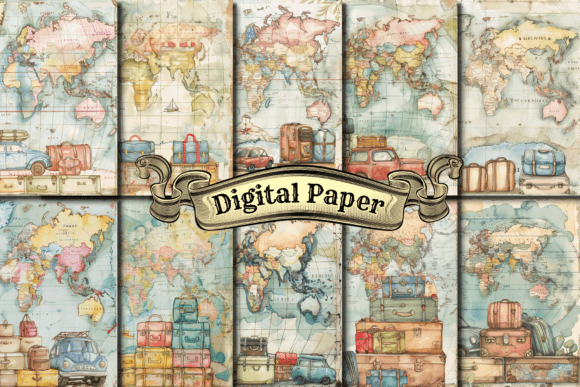 Vintage Travel Scrapbook Paper