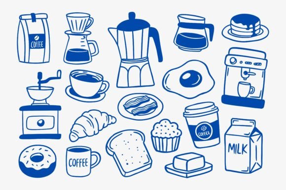 Coffee and Breakfast Line Art Element