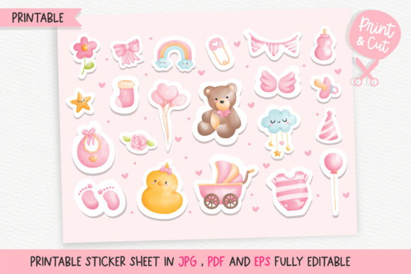 It's a Girl Printable Stickers, Baby