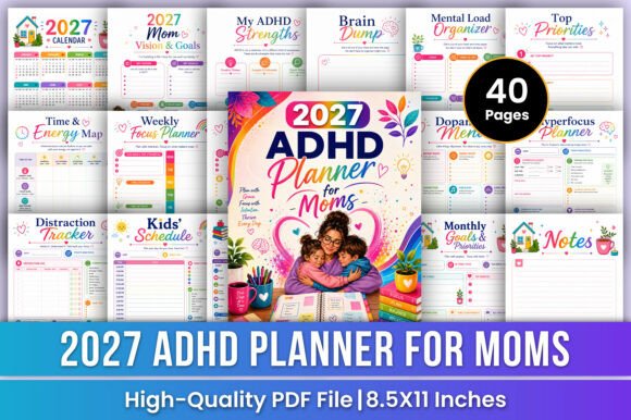 2027 ADHD Planner for Moms Focus