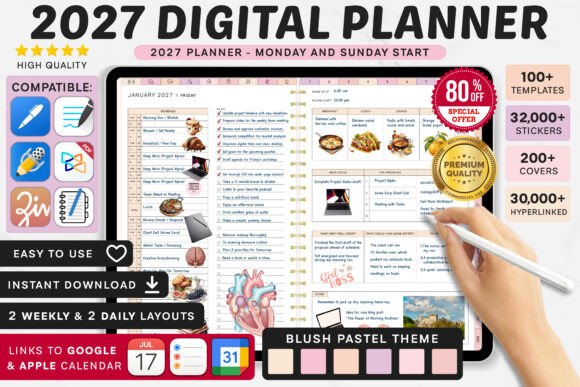 2027 Hyperlinked Planner Set with Icons and Stickers