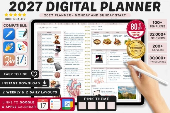 2027 Digital Planner Set, Monday & Sunday Start