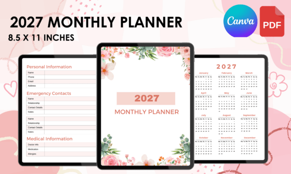 2027 Monthly Planner Canva Template