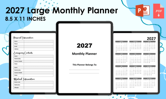 2027 Monthly Planner Large Size