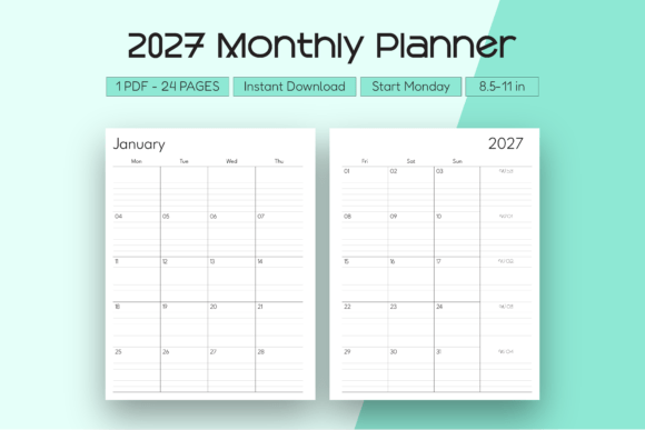 2027 Monthly Planner (Start Monday)