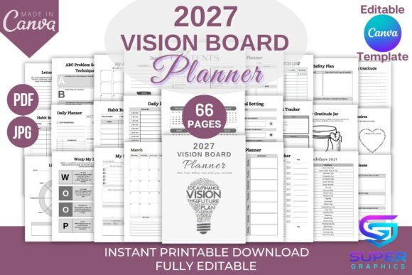 2027 Vision Board Planner Canva Template