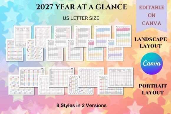 2027 Yearly at a Glance Canva Template